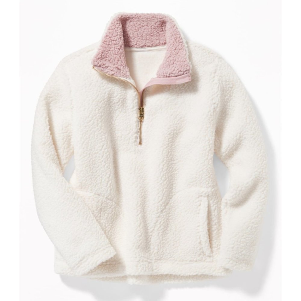 Old Navy Sherpa Quarter Zip Sweater, White